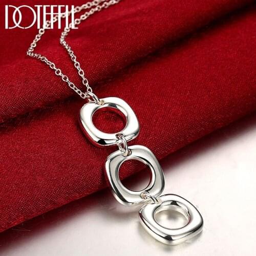 DOTEFFIL 925 Sterling Silver 18 Inch Three Geometric Square Pendant Necklace For Women Man Fashion Wedding Party Charm Jewelry