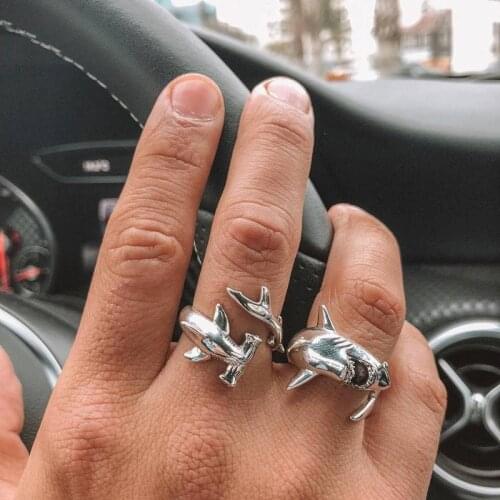 Simple retro shark opening adjustable ring unisex alloy jewelry for women halloween womens rings