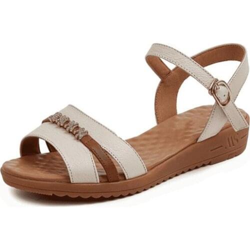 2020 New Summer Concise Fashion Rhinestone Genuine Leather Sandals Soft Comfort Non-slip Wear Wedge Sandals Women Casual Sandals