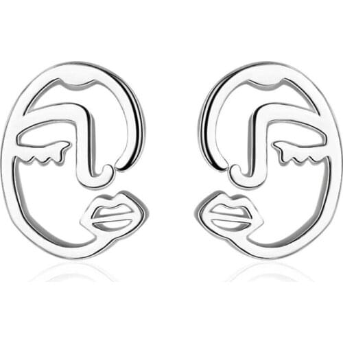 KOFSAC New Popular 925 Sterling Silver Stud Earrings For Women Creative Abstract Line Human Face Earring Minimalism Jewelry Gift