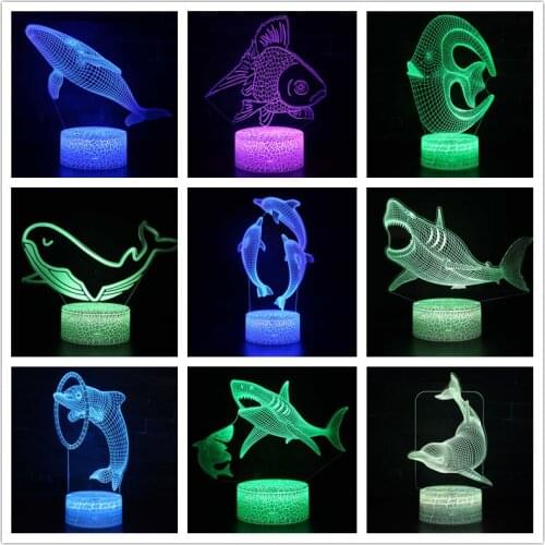Whale Shark Fish 3d LED Illusion Table Lamp Touch Remote Contriol Night Light Gift for Children Home Bedroom Living Room Decor