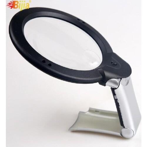 Bijia Handheld LED Illuminated High Power Magnifying Glass Bracket for Elderly Reading Magnifier Hanging Desktop Two-use Type