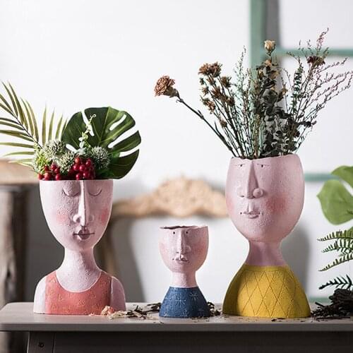 Resin Flower Vase Human Head Flower Pot Portrait Sculpture Vase for Living Room Desktop Succulents Planter Nordic Home Decor