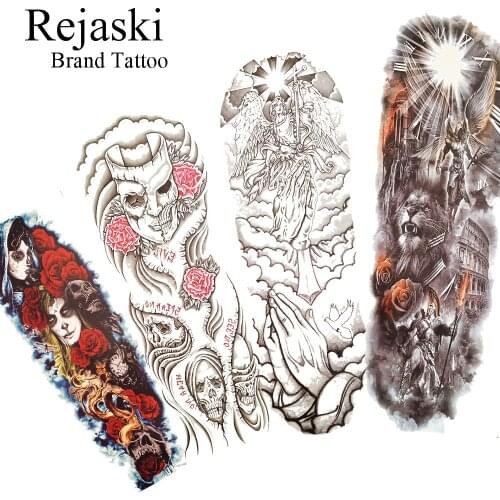 Rejaski Black Long Lasting Full Legs Women Temporary Tattoo Stickers For Men Large Arm Paste Ghost Arm Fake Tattoo Paper Girls