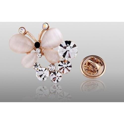 High Quality Glamorous Rhinestone Butterfly Gold-color Brooches for Women Brooch Pins Jewelry
