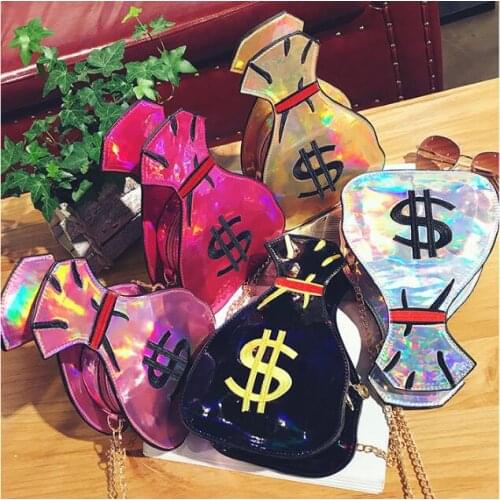 DHL 50 pieces US dollar money Laser Shoulder Personality Funny Wallet Embroidery Purse Shape Ladies Shoulder Bag Chain Handbag