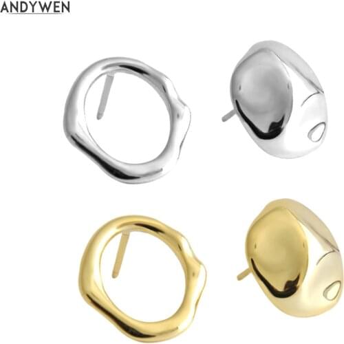 ANDYWEN 925 Sterling Silver Gold Plain Big Circle Stud Earring Irregular Luxury Women Fine Jewelry Rock Punk Party Jewelry Gift