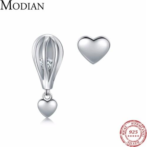 Modian 100% 925 Sterling Silver Romantic Swing Fire Balloon Hearts Stud Earrings For Women Fashion Sterling Silver Jewelry Gift