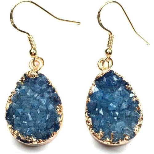 2020 Wholesale New Women Nature Stone Earrings Stud Jewelry Dark Blue Handmade Long Irregular Shape Crystal Stone Earring