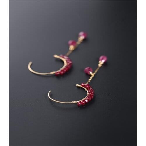 DAIMI Faceted Ruby Earrings Womens Day Genuine Natural Yellow 18K Gold Color Earrings Gift Customization