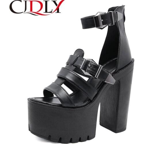 CJDLY Summer Fashion Women Sandals Ankle strap Buckle Open Toe Platform Shoes High Thick Heels Female Black Unique Party Shoe