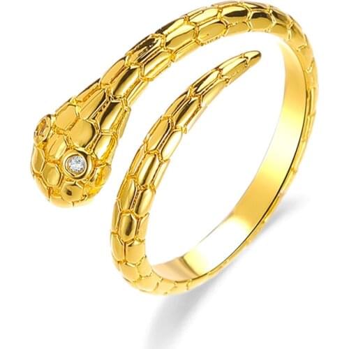 KSRA Gothic Gold Snake Ring For Women Trendy Brass Cubic Zirconia Statement Rings Female Retro Personality Jewelry New