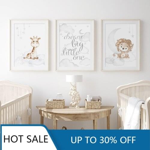 Animal Deer Lion Monkey Elephant Nursery Wall Art Canvas Painting Poster Wall Decor Picture For Home Baby Kids Room Decor