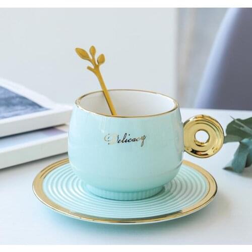 Gold coffee cup plate simple ceramic cup office mixing cup set restaurant luxury Coffee Mug coffee cup