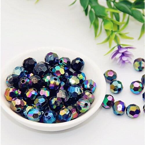 100 6mm 32-face Beads AB Color Straight Hole Corner Beads DIY Transparent Beads Woven Bag Beads Acrylic Beads