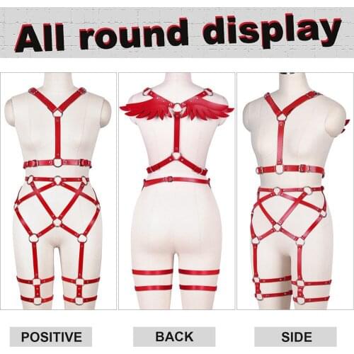2PC Faux Leather Cage Chest Harness Sexy Hollow Out Cage Bra Metal Chain Gothic Rivet Tops Fashion Night Club Clothes
