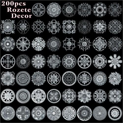 200pcs rozete decor 3D STL Model Decorative for CNC Engraver Relief for CNC Router Aspire Artcam _ Round / square rosettes