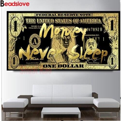 Diamond mosaic sale Gold Dollars,5d diy diamond embroidery full round drill 3 d diamond painting Money Art Posters home decor