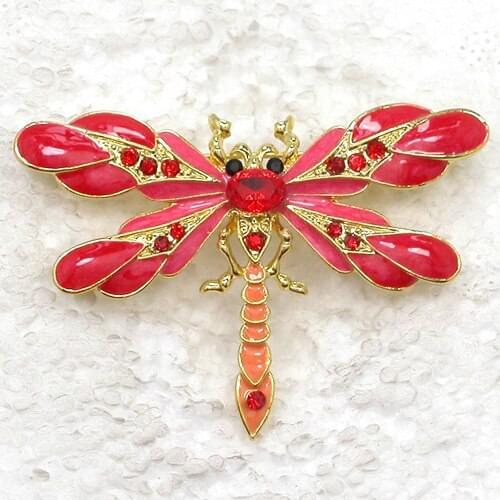 Dragonfly Brooch Red Enamel Rhinestone Pin brooches C918 C2