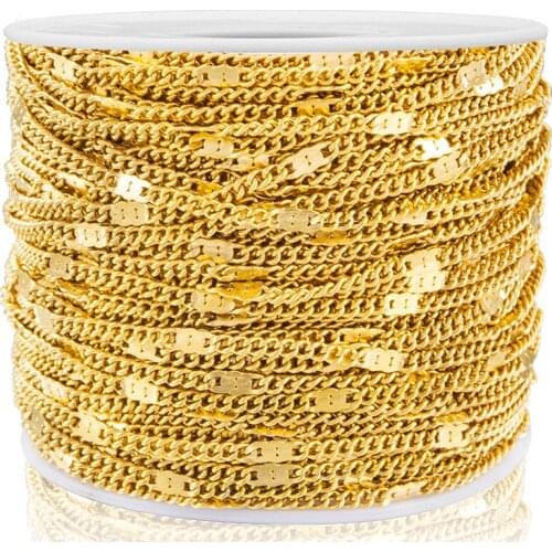 1 Meter Flatten Tabletting Chain Curb Cuban Link Gold Chains For DIY Jewelry Making Accessories Necklace Bracelets Gift Supplies