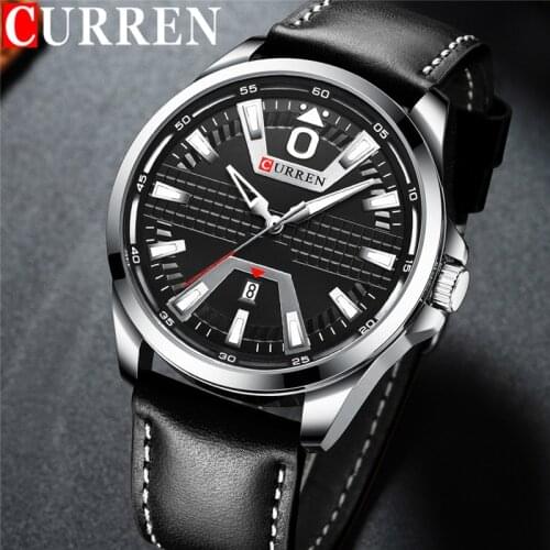 CURREN Sport Men Watch Top Brand Luxury Black Silver Military Waterproof Male Clock Genuine Leather Quartz Man Wristwatch 8379