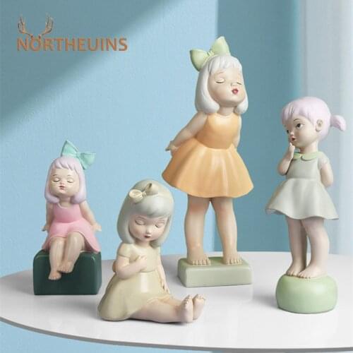 NORTEUINS Resin Loli Girl Figurines Nordic Creative Desktop Sculpture For Interior Home Decoration Accessories For Living Room
