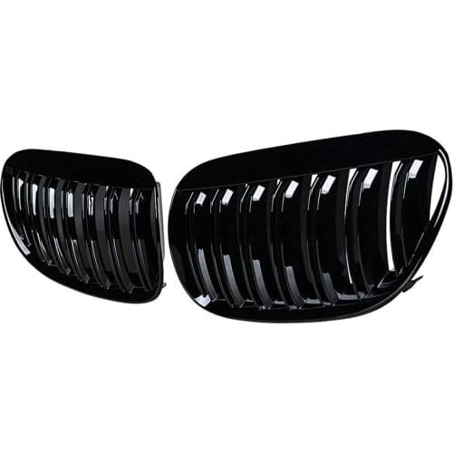 Glossy Black Double Line Front Hood Kidney Grille Grill for 2004-2010 E63 E64 6-Series M6 Coupe Convertible