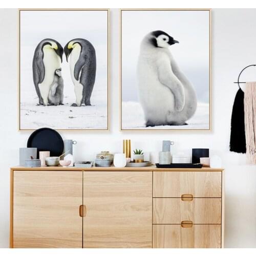 Photography Picture Poster Penguin Family Canvas Painting Cute Animals Wall Picture for Living Room Warm Home Decoration Art