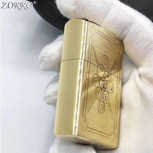 Zorro Kerosene Lighter Pure Copper Brass Carving Table Ball Classic Pattern Gasoline Lighter Men Gift Outside Tool