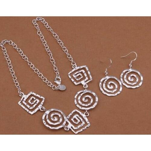Wholesale Sterling 925 Silver Jewelry Set,925 Silver Fashion Jewelry,Round thread Necklace+Earring Set SMTS429