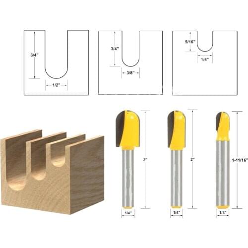 Core Box Router Bits - 3 Pc. Set - 1/4" Shank Line Knife Woodworking Cutter Tenon Cutter For Woodworking Tools