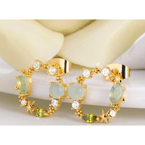 Korean New Colorful Rhinestone Star Drop Earrings For Women Charm Creative Round Studs Earring Jewelry Girl Birthday Gift Bijoux