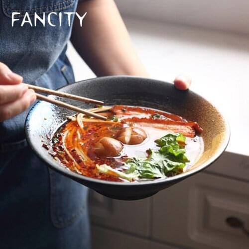 FANCITY Japanese style hat creative large noodle bowl household retro hand-painted noodle bowl ceramic beef ramen soup bowl