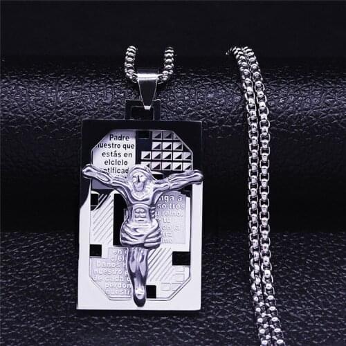 Christian Bible Jesus Stainless Steel Silver Color Geometry Chocker Necklace Women/Men Multilayer Jewelry collier homme N6000S05