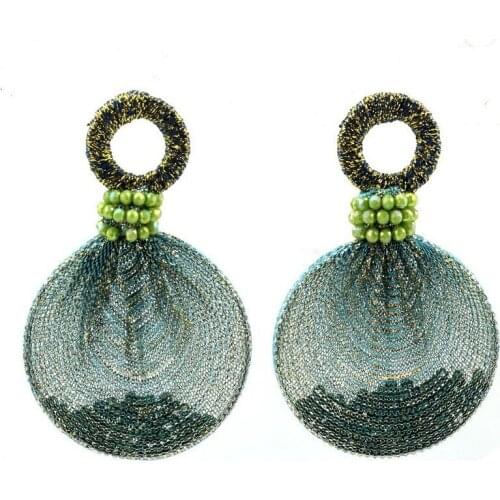 Round Pendant Bead Thread Statement Drop Dangle Earrings for Women Florate Brand Acrylic Yarn Twine Handmade Party Earrings New