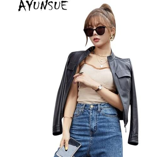 AYUNSUE Real Sheepskin Jackets Women Short Leather Coats for Woman New Korean Style Outerwear Famale Chaqueta Piel Mujer SQQ72