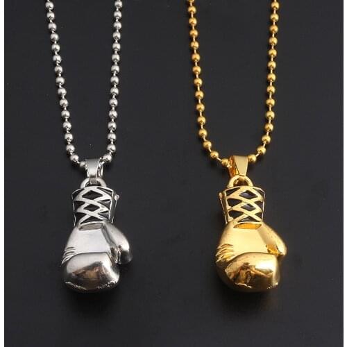 RJ Fashion Boys Glod Mini Boxing Glove Necklaces Fitness Boxing Jewelry Unisex Cool Pendant Necklace Men Best Gift Kolye