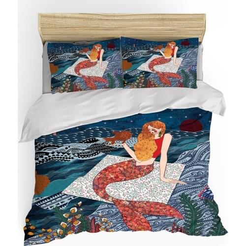 Fashion oil Painting Hand-Painted Mermaid Bedding Set Family Bedroom Decoration Sea Daughter Duvet Cover Pillowcase Full Size