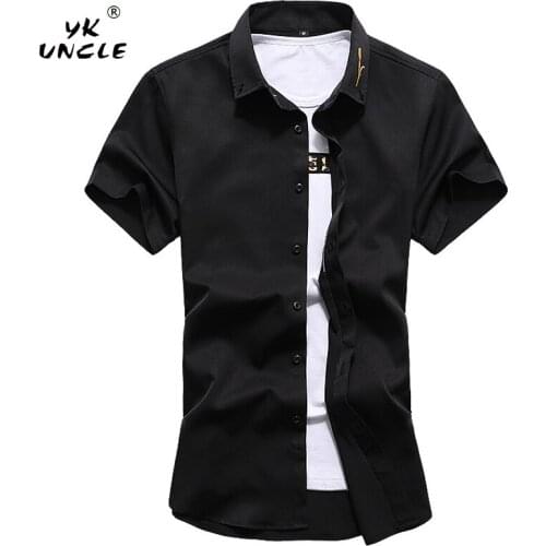 YK UNCLE Brand 2018 Summer New Mens Shirt Luxury Collar Gold Embroidery Men Short Sleeve Dress Shirt Turn-down Collar Men Shirt