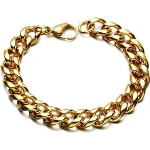 Men 316L Stainless Steel Chain Bracelet Gold Bracelet Width 3-11cm Unisex Titanium Heavy Punk Hip Hop Fashion Jewelry Never Fade