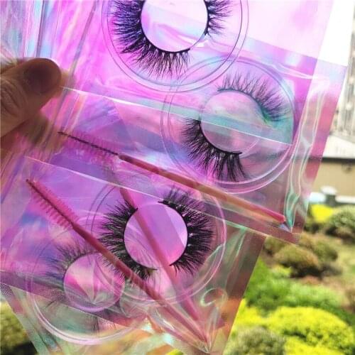 Mink Eyelashes 3D Mink Lashes Thick HandMade Full Strip Lashes Cruelty Free Mink Lashes False Eyelashes Makeup Holographic bag