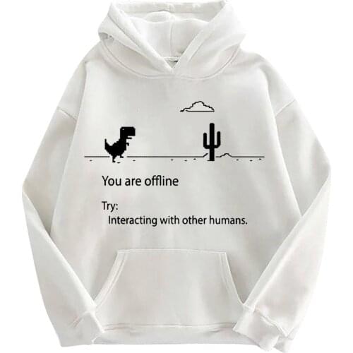 Autumn Harajuku Kpop Hoodies Women Retro Hooded Dinosaur Offline Loose Long Sleeve Top Pullover Casual Sweatshirt Female