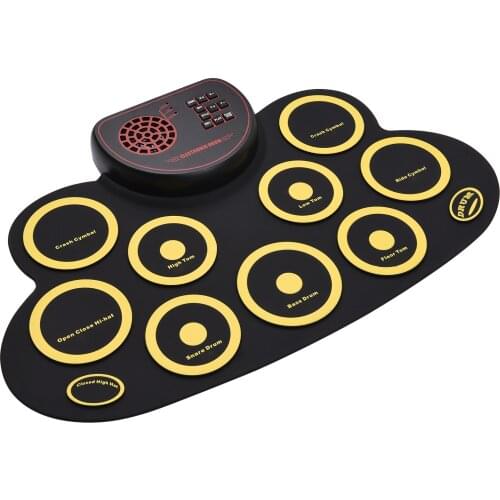 Portable Roll-up Electronic Drum Pad Silicon Digital Drum 9 Demo Songs 10 Rhythms Record 3.5mm Microphone Input Headphone