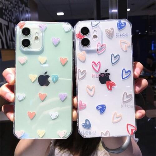Ottwn Transparent Love Heart Phone Case For iPhone 12 Pro Max Mini 11 Pro Max X XR XS Max 7 8 Plus SE 2020 Soft TPU Back Cover