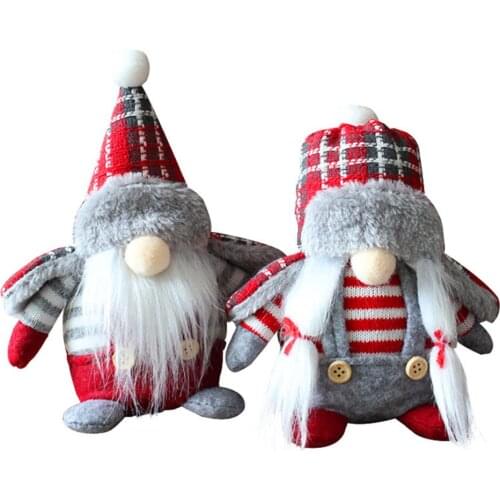 Christmas Antlers Old Man Doll Ornaments Fashion Beard Braid Xmas Gifts Red Lattice Faceless Decoration Mini Gnome Plush Doll