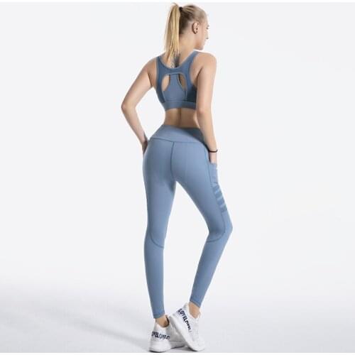 SALSPOR Solid Women Yoga Suits Breathable Sexy Bra Push Up Leggings Fitness Gym 2 Piece of Sets Trainning Sport Suits Female