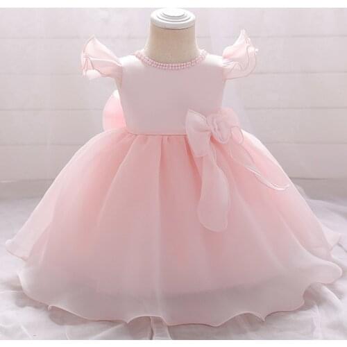 Summer New 9 Month-6 Years Baby Girls Elegant Princess Beading Dress Children Costume Kids Birthday Party Big Bow Tulle Dresses