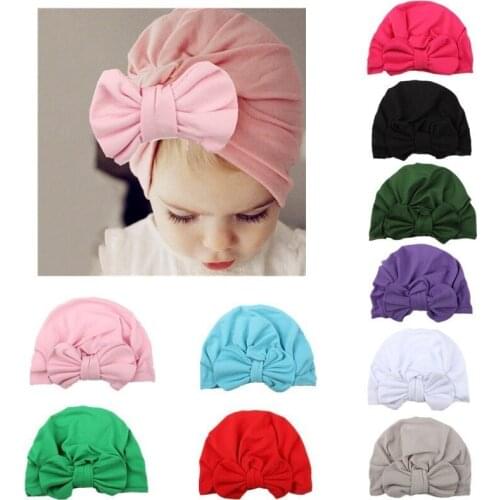 MAYA STEPAN 1 PCS Children Bowknot Kids Bow Cap Baby Hat Newborn Girls Clothes Accessories Infant Beanie Turban Solid Hats
