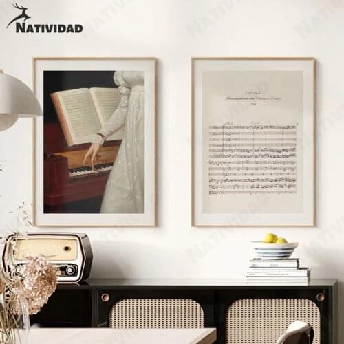 Nordic Piano Sheet Canvas Painting Retro Ballet Girl Print Playing Piano Wall Stickers Living Room Bedroom Home Decoration
