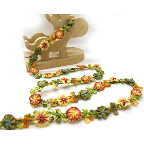 Special Edition|Compact Mutlicolor Ombre Rose Buds on Woven Rococo Ribbon Trim|Decorative Floral Ribbon|Scrapbook